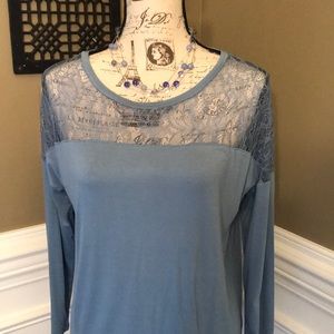 Pale Blue Blouse with lace top. Longer length back